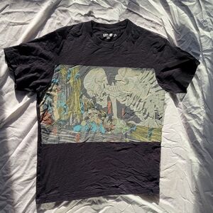 Uniqlo Black Tee with Artistic Multicolor Print